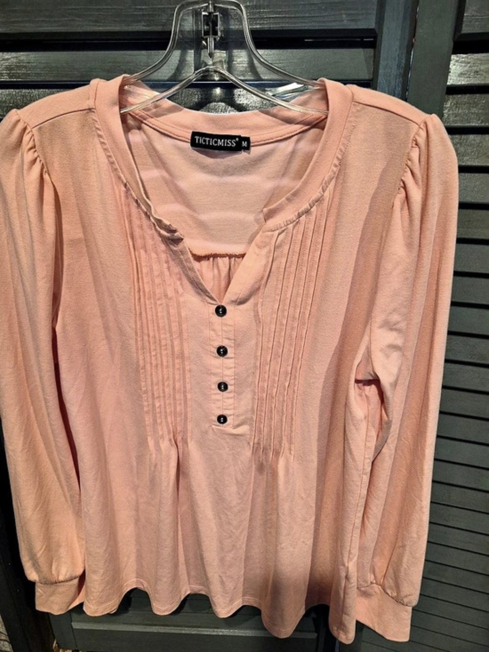 Ticticmiss Long Sleeve Pleated Blouse in Pink Size Medium
